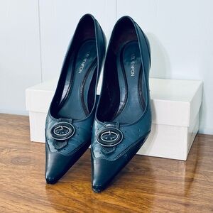 Albert Nipon Blue Pointed-Toe Buckle Pumps Shoes